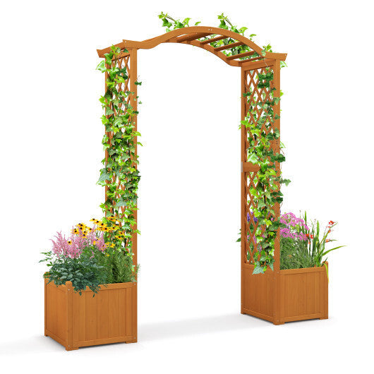 Wooden Garden Arbor with Planter and Trellis for Climbing Plants Decorations-White