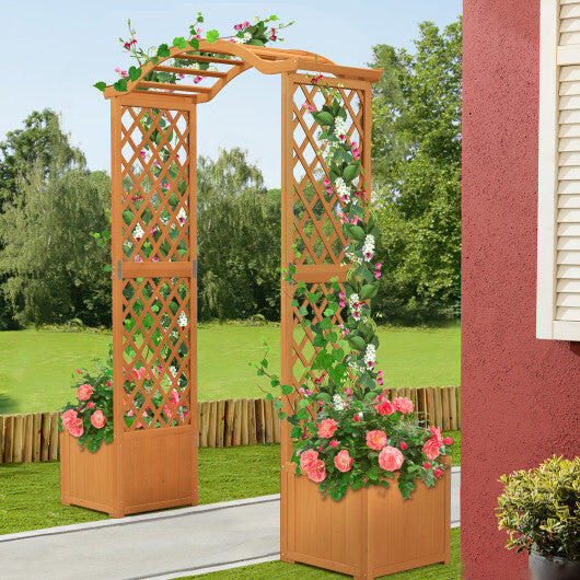 Wooden Garden Arbor with Planter and Trellis for Climbing Plants Decorations-White