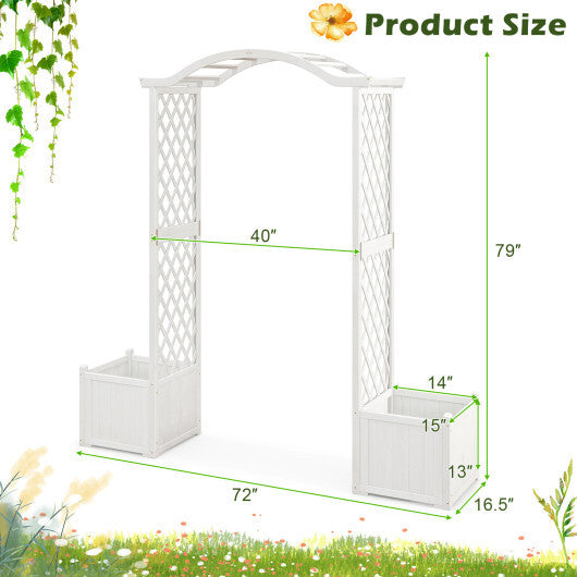 Wooden Garden Arbor with Planter and Trellis for Climbing Plants Decorations-White