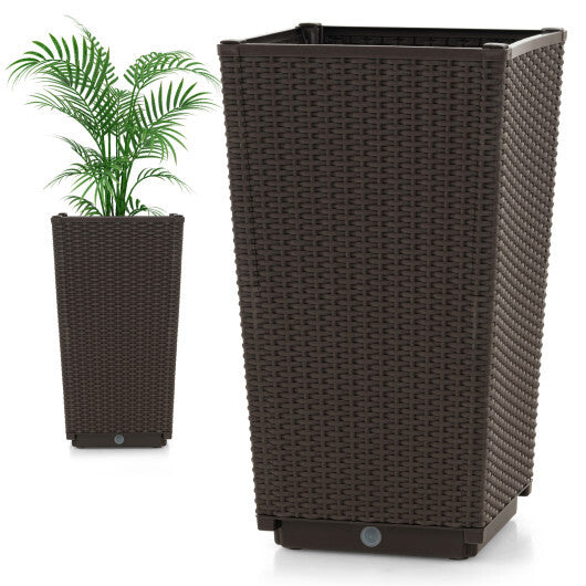 Outdoor Wicker Flower Pot Set of 2 with Drainage Hole for Porch Balcony
