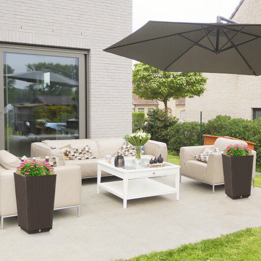 Outdoor Wicker Flower Pot Set of 2 with Drainage Hole for Porch Balcony