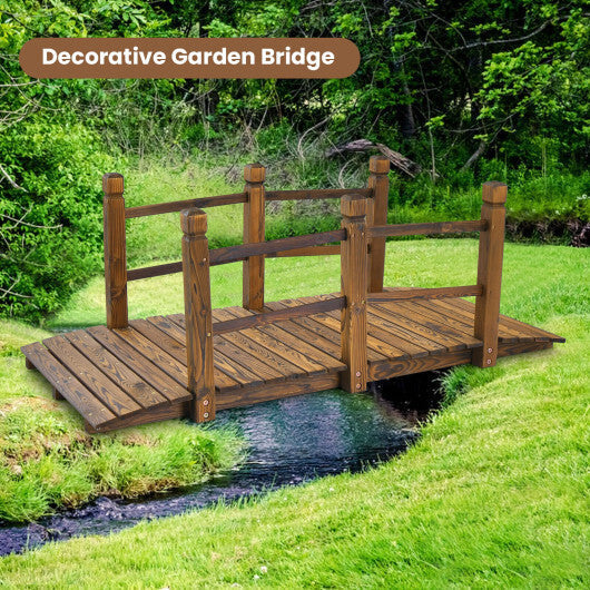 5 Feet Wooden Garden Bridge with Safety Rails-Brown
