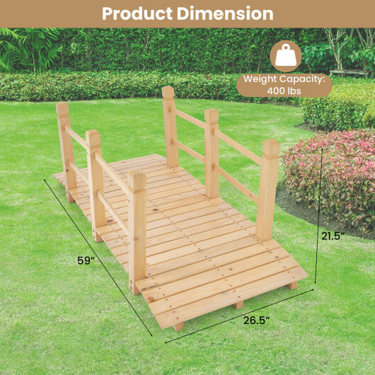 5 Feet Wooden Garden Bridge with Safety Rails-Brown
