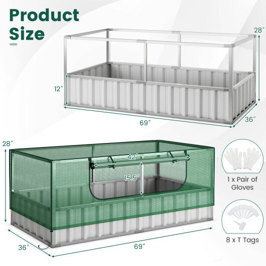 6x3 Metal Raised Garden Bed with Greenhouse Cover