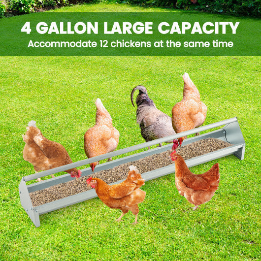 Metal Chicken Feeder Chicken Feeding Trough with Drainage Holes-Silver