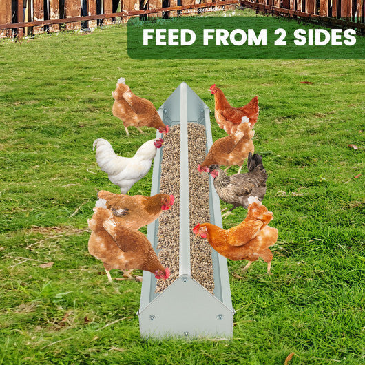 Metal Chicken Feeder Chicken Feeding Trough with Drainage Holes-Silver
