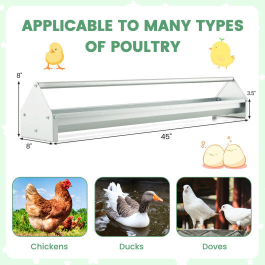 Metal Chicken Feeder Chicken Feeding Trough with Drainage Holes-Silver