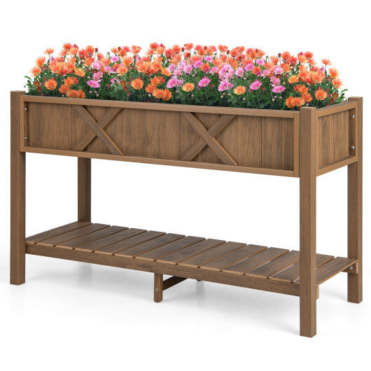 Poly Wood Elevated Planter Box with Legs Storage Shelf Drainage Holes-Blue