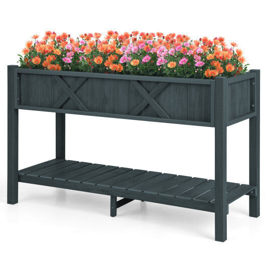 Poly Wood Elevated Planter Box with Legs Storage Shelf Drainage Holes-Blue