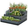 Heavy-Duty Metal Outdoor 3-Tier Raised Garden Bed Planter Box-Green