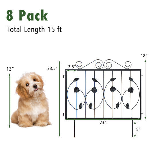 Decorative Garden Fence with 8 Panels Animal Barrier-Black