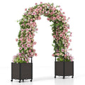 6.6 Feet Garden Arch Trellis with 2 Planter Boxes and Lockable Wheels-Black