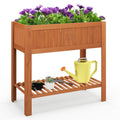 Outdoor Raised Garden Bed Fir Wood Planter Box with Bottom Storage Shelf and Protective Liner-Orange