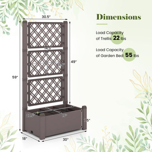 Outdoor Planter Box Self-Watering Raised Garden Bed Trellis with Water Level Indicator-Greyish-white