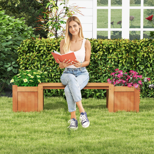 Hardwood Planter Box with Bench Garden Bench with 2 Side Flower Boxes