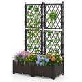 Raised Garden Bed with Lattice Trellis  Drainage Self-Watering Elevated Vertical Planter Boxes-Black