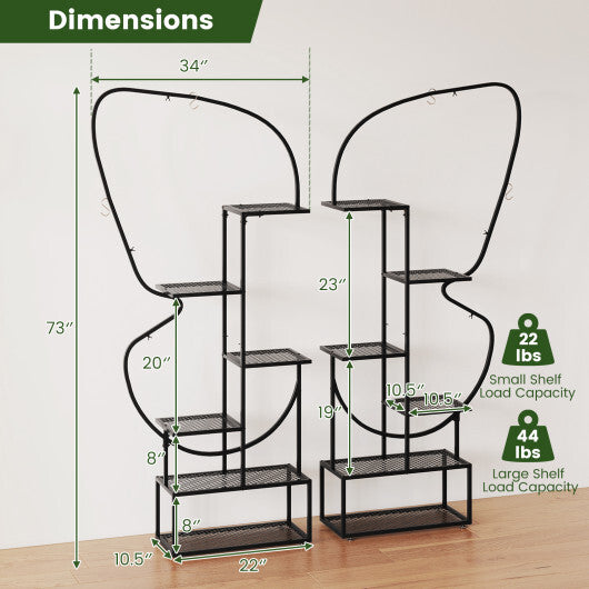 6-Tier Metal Plant Stand Ladder Display Rack with Hanging Hooks-Black