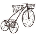 Tricycle Plant Stand Flower Pot Cart Holder with 3 Hollowed Baskets-Black