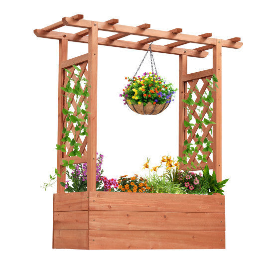 Patent Pending Wooden Raised Garden Bed with Trellis and Hanging Roof-Orange