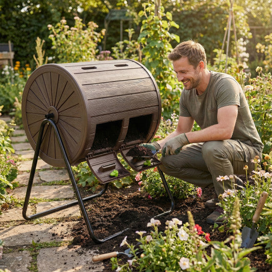 Compost Tumbler 37.5 Gallon Large Outdoor Compost Bin-Coffee