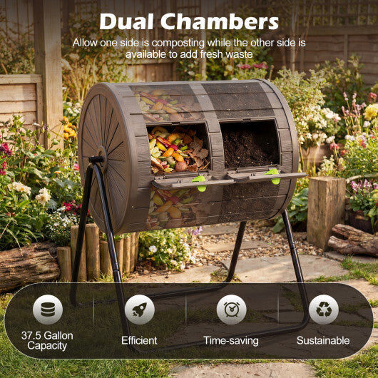 Compost Tumbler 37.5 Gallon Large Outdoor Compost Bin-Coffee