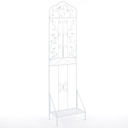 75 x 20 Inch Outdoor Metal Garden Trellis with Foldable Bottom Shelf-White