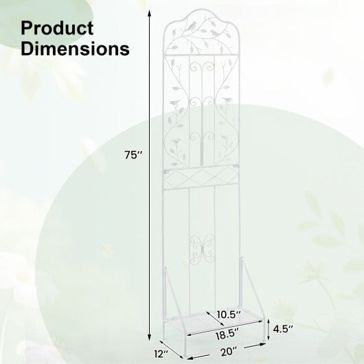 75 x 20 Inch Outdoor Metal Garden Trellis with Foldable Bottom Shelf-White