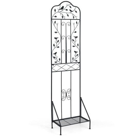 75 x 20 Inch Outdoor Metal Garden Trellis with Foldable Bottom Shelf-White