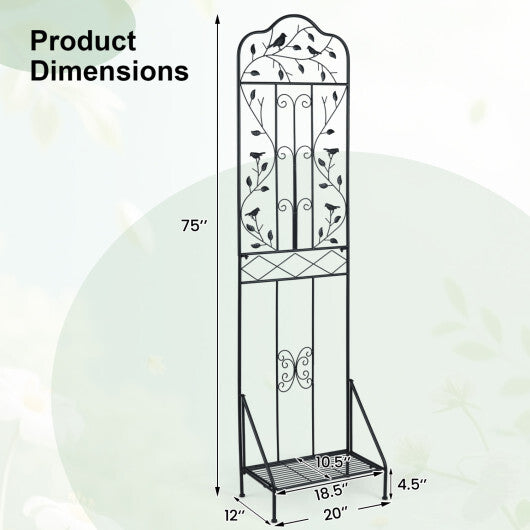 75 x 20 Inch Outdoor Metal Garden Trellis with Foldable Bottom Shelf-White