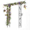 84 Inch Garden Arbor Feeding Station with Water Bowl and Mesh Tray-Black