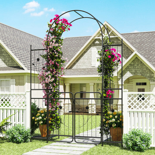 87 inch Tall Garden Arch with Gate Planter Shelves Climbing Trellises