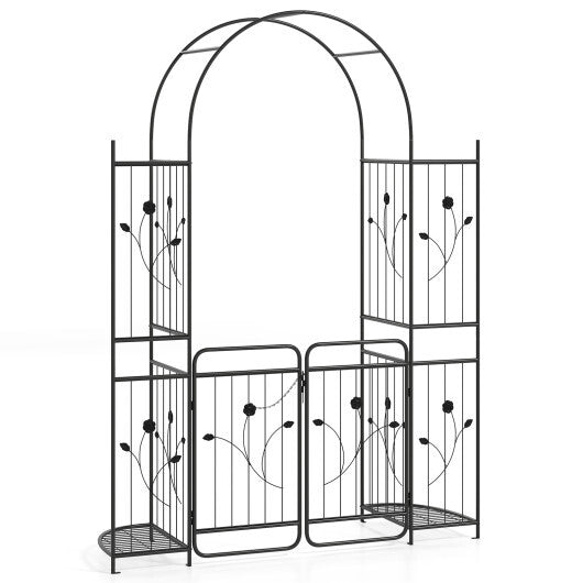 87 inch Tall Garden Arch with Gate Planter Shelves Climbing Trellises