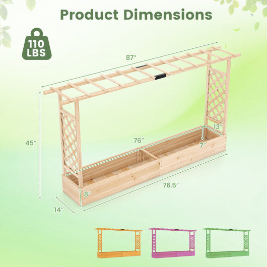 45 Inch Tall Wooden Raised Garden Bed with Side Trellis and Hanging Roof Drainage Holes-Natural