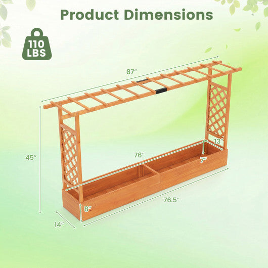 45 Inch Tall Wooden Raised Garden Bed with Side Trellis and Hanging Roof Drainage Holes-Natural