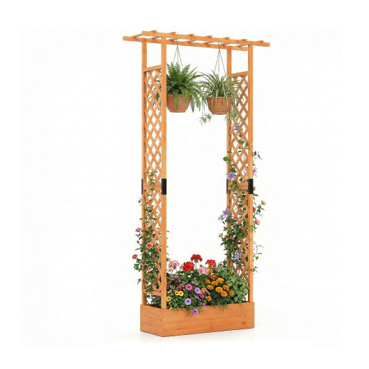 89 Inch Tall Wooden Raised Garden Bed with Side Trellis and Hanging Roof Drainage Holes-Orange
