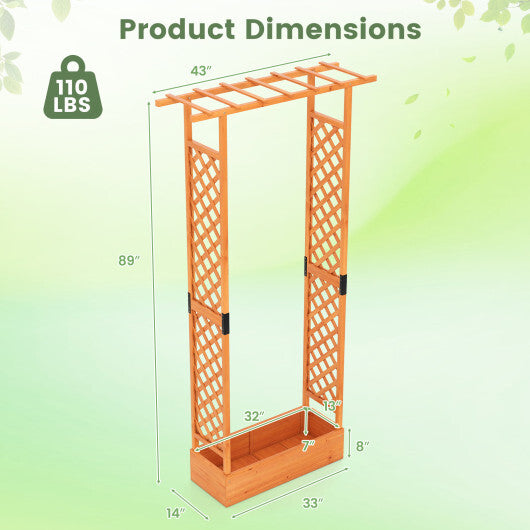89 Inch Tall Wooden Raised Garden Bed with Side Trellis and Hanging Roof Drainage Holes-Orange