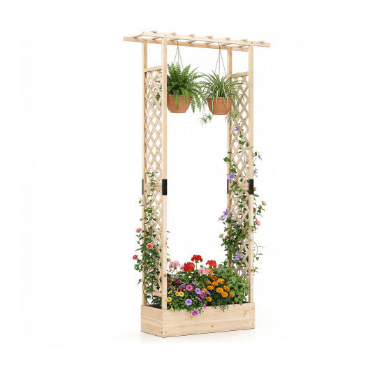 89 Inch Tall Wooden Raised Garden Bed with Side Trellis and Hanging Roof Drainage Holes-Orange