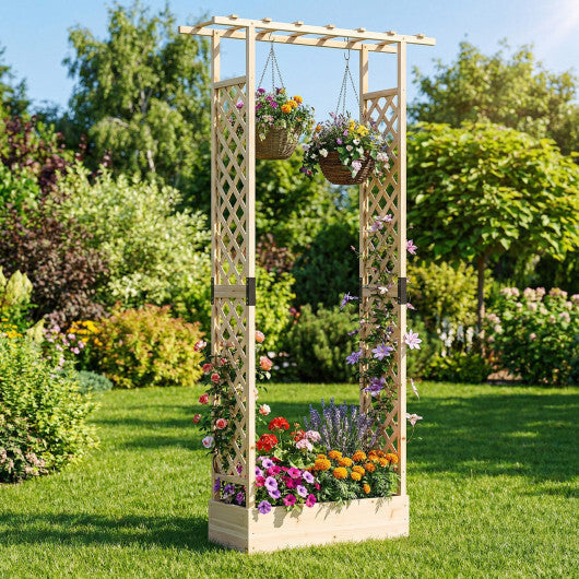 89 Inch Tall Wooden Raised Garden Bed with Side Trellis and Hanging Roof Drainage Holes-Orange