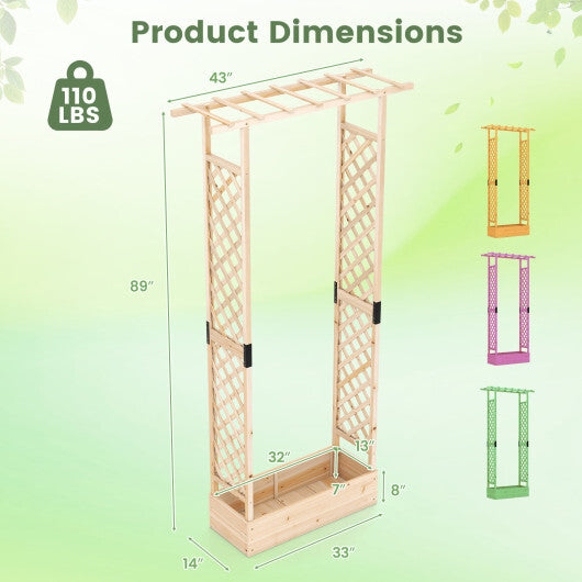 89 Inch Tall Wooden Raised Garden Bed with Side Trellis and Hanging Roof Drainage Holes-Orange