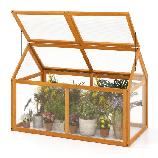 Wood Cold Frame Greenhouse Raised Flower Planter Protection with Adjustable Roof-Orange