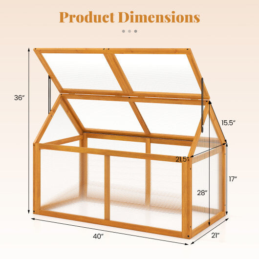 Wood Cold Frame Greenhouse Raised Flower Planter Protection with Adjustable Roof-Orange