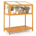 Wood Cold Frame Greenhouse with Transparent Openable Roof and Slatted Storage Shelf-Orange