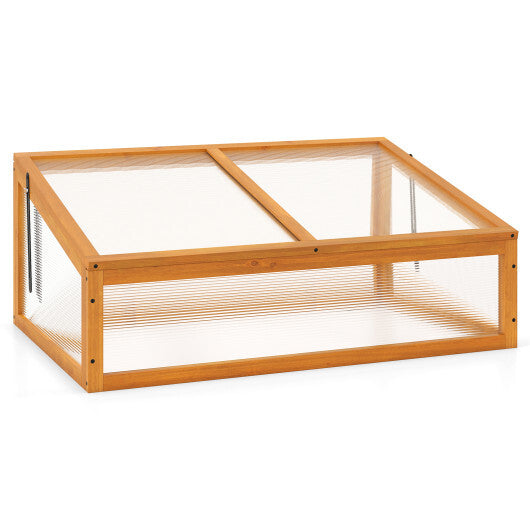 Wood Cold Frame Greenhouse Raised Planter Bed Protection with Transparent Flip-top Roof-Orange