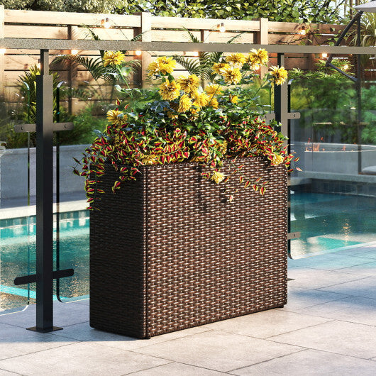 24 Inch Tall Raised Garden Bed All-Weather PE Rattan Wicker Flowerpot with Liner