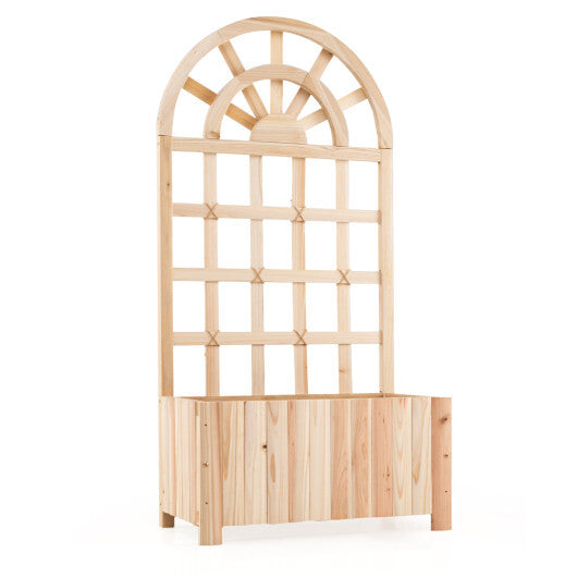 Wooden Raised Garden Bed with Trellis 48 Inch Outdoor Screen-Natural