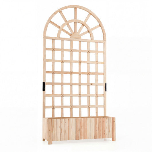 Wooden Raised Garden Bed with Trellis 71" Outdoor Planter Box Privacy Screen-Natural