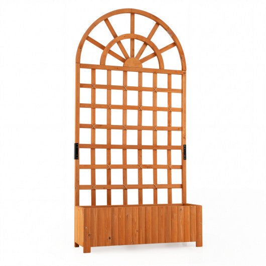 Wooden Raised Garden Bed with Trellis 71" Outdoor Planter Box Privacy Screen-Natural