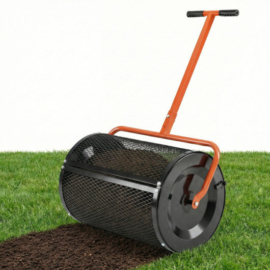 Compost Spreader 24 Inch Peat Moss Spreader Roller with Height-adjustable T-shape Handle-Green