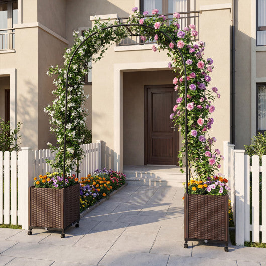 Garden Arch Trellis with 2 Self-watering Planter Boxes for Party Yard Lawn-Black