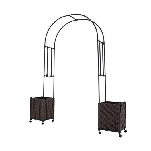 Garden Arch Trellis with 2 Self-watering Planter Boxes for Party Yard Lawn-Black